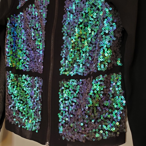BCBGeneration Sheer Sequin Bomber Jacket - Picture 8 of 12